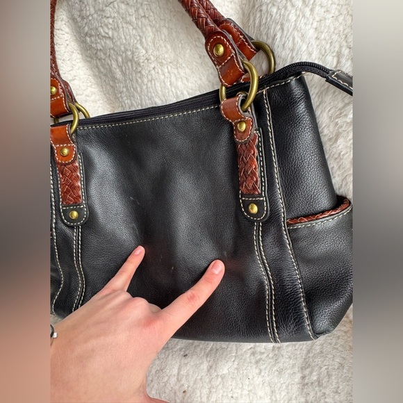 Fossil vintage brown Leather Shoulder Bag Satchel Purse Braided Handle - Picture 4 of 9